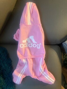 adidas pink 'adidog' dog pet hoodie with white logo medium